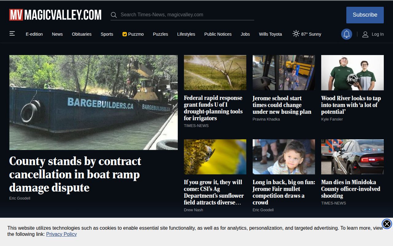 Times-News Magic Valley news homepage used as a Gooding County arrest news source