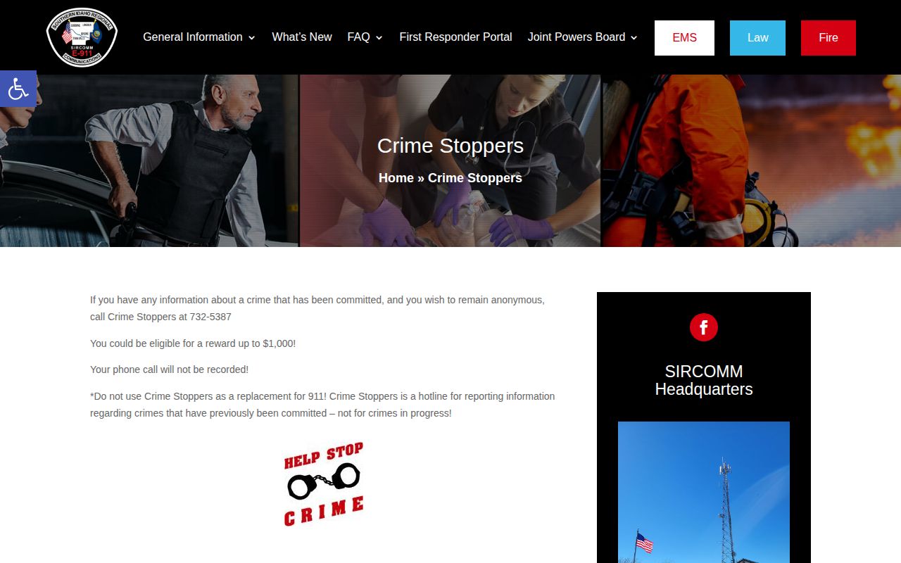 Official Gooding County Crime Stoppers tip page for wanted-record routing