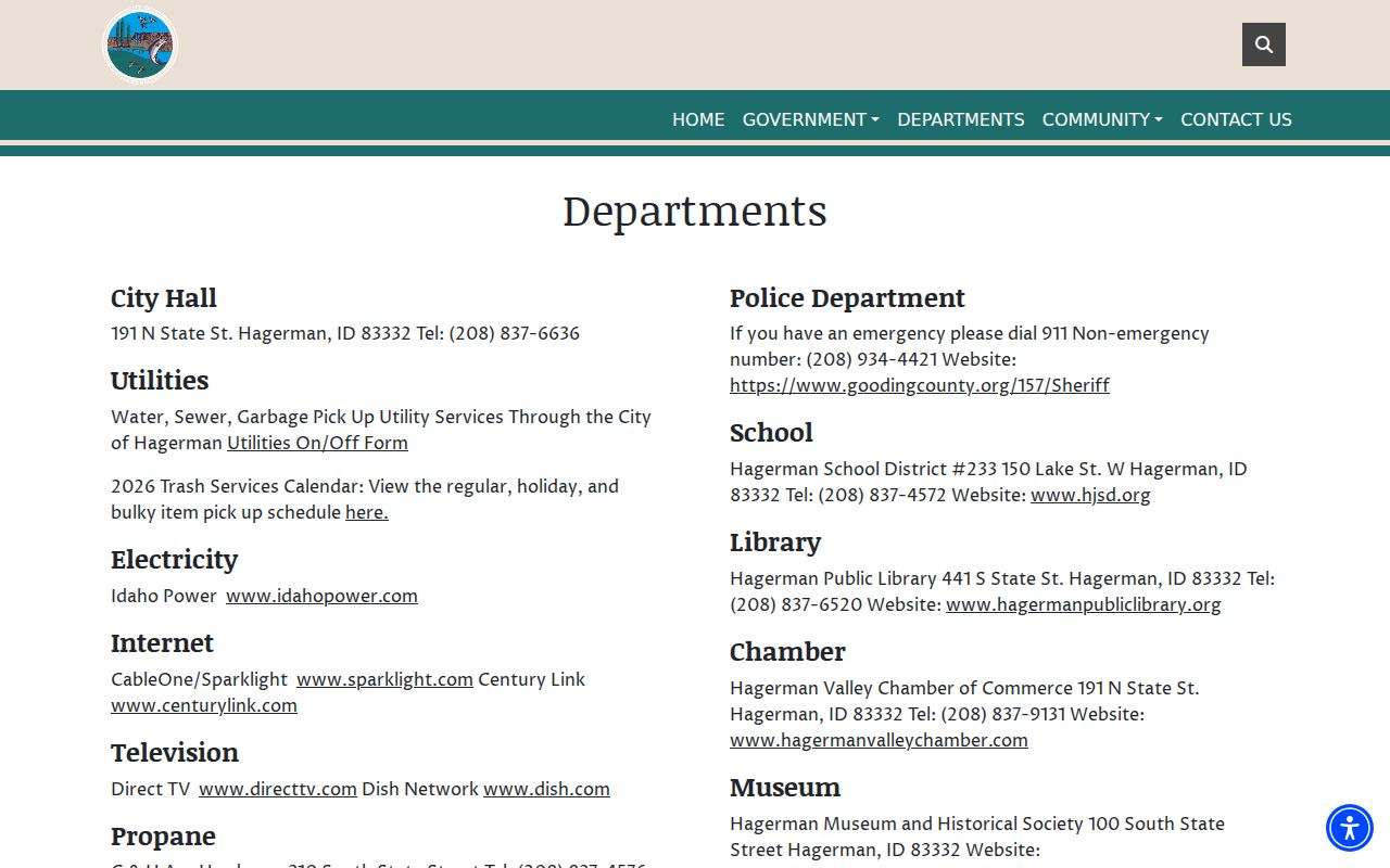 Official Hagerman, Gooding County arrest-record routing page